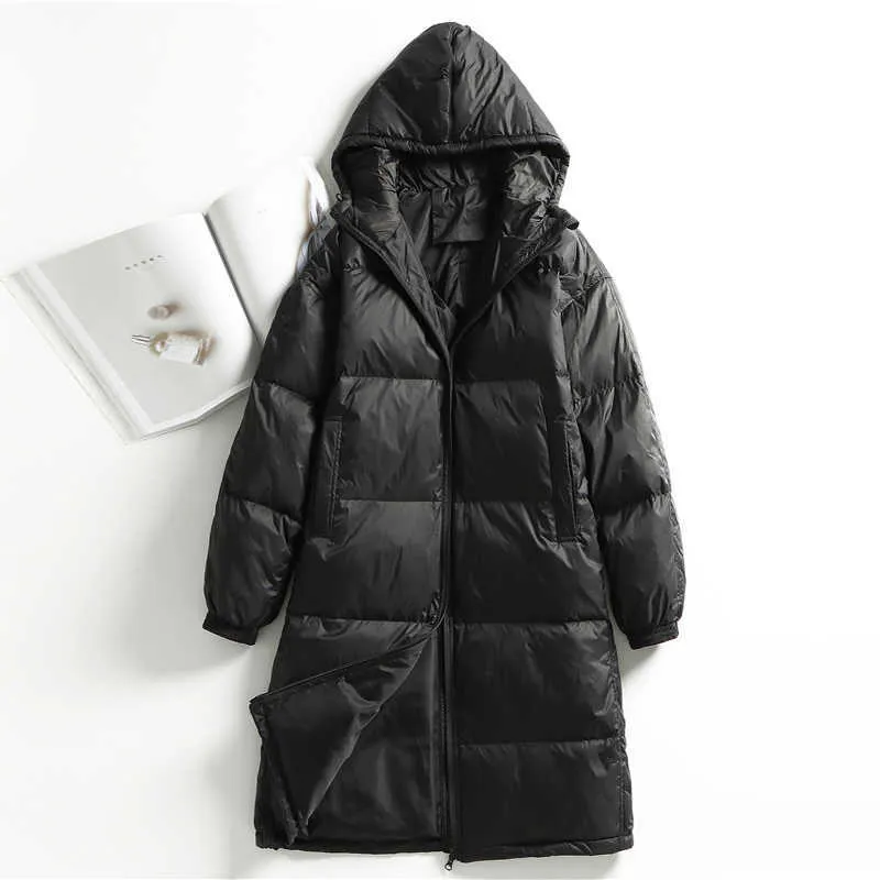 Vinter Kvinnors Down Jacket Långt kappa Kvinna Lättvikt Överdimensionerad Tjock Varm Loose Puffer Ultra Light Parka 211018