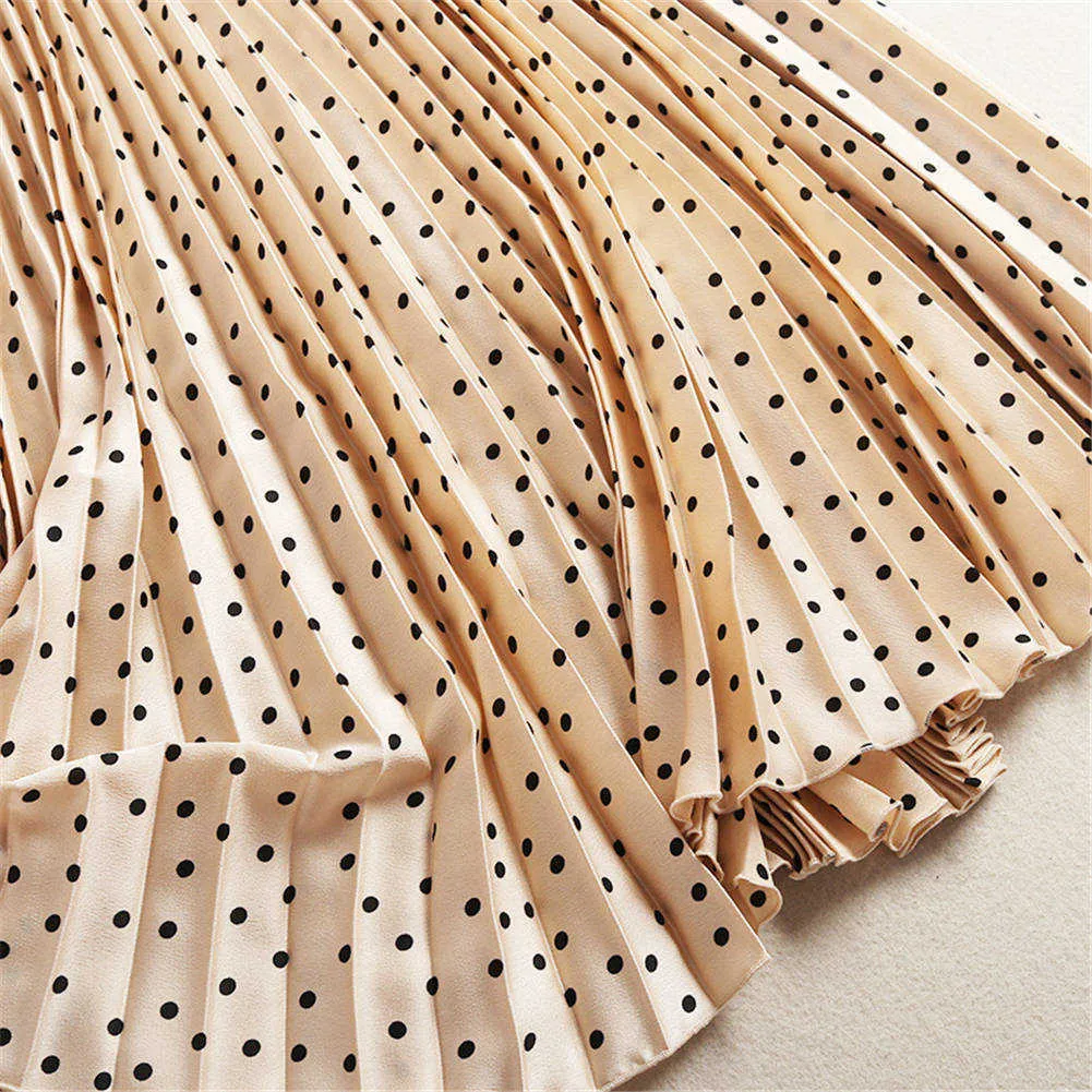 Plisowana spódnica wiosna jesień zima wysoka talii kropki drukująca Midi damska maxi długi 210621