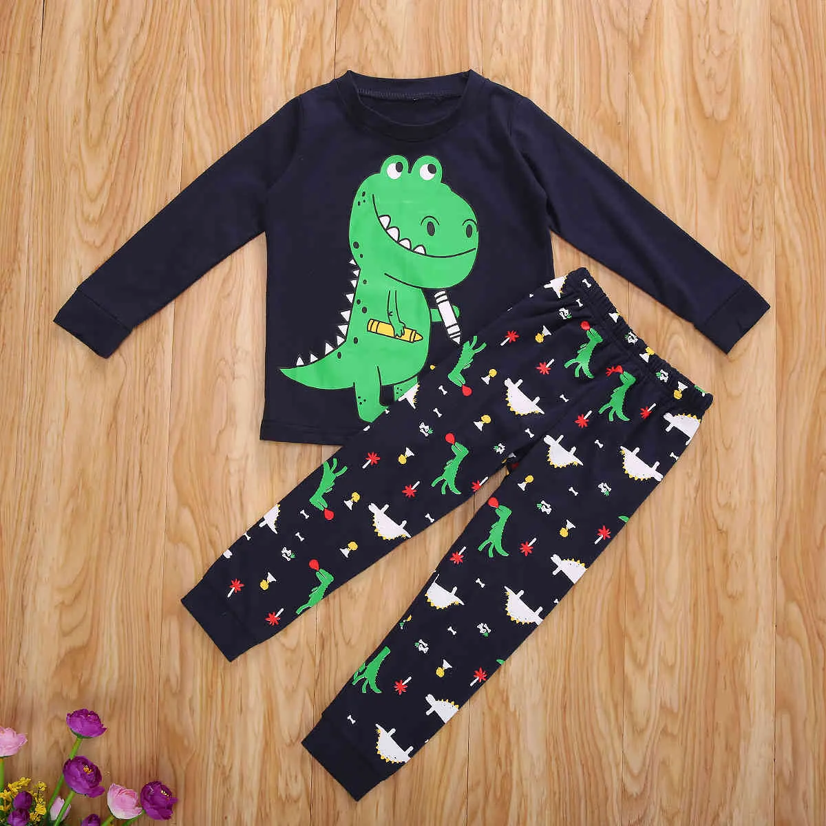 1-7Y Осенний малыш ребенок ребенок мальчик динозавров одежда набор с длинным рукавом футболки брюки мультфильм детские мальчики костюмы 210515
