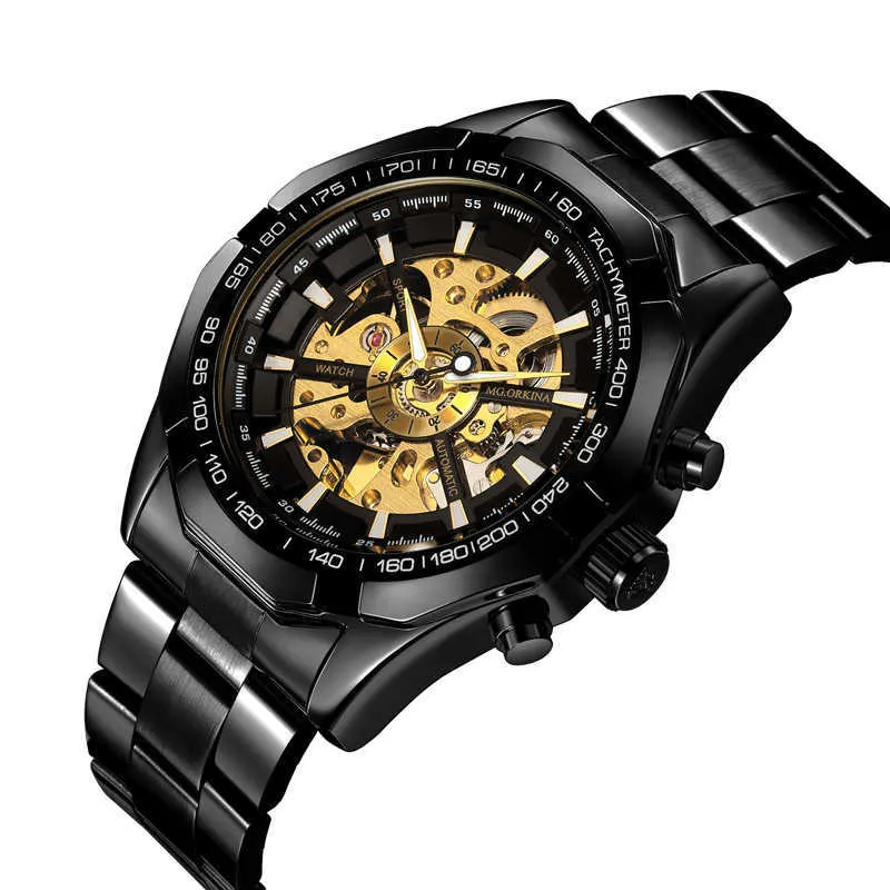 Orkina Silver Stali Stal Stal Classic Designer Mens Szkielet zegarki Top Marka Luksusowy przezroczysty mechaniczny męski zegarek na nadgarstku 2107281k