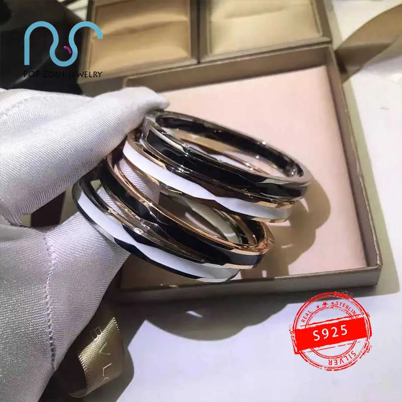 S925 Sterling Silver Zero Bangle Bracelet Brand Luxury Black White Ceramics عارية الحلي المجوهرات الأصلية مع L23124