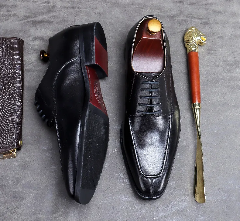 Laçage hommes chaussures formelle en cuir véritable mariage affaires richelieu Oxford chaussure noir marron tête carrée luxe hommes robe chaussure