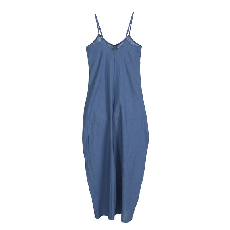 女性のドレスプラスサイズのデニムのための女性夏のファッションノースリーブの深いVネックルースセクシーな長いマキシジーンズ服210522