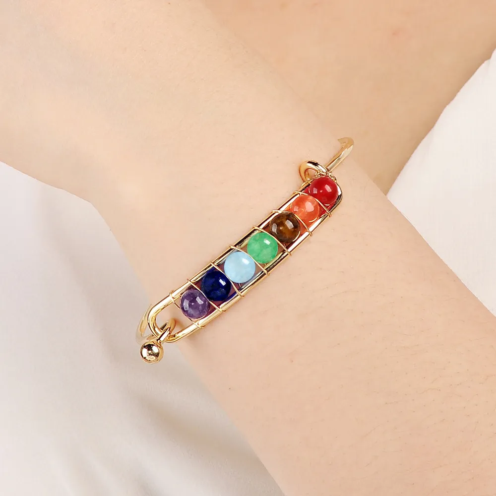 Fashion 7 Chakra Seven Pulse Wheel Bracelet Chakra Energy Amethyst Tiger Stone Agate Colorful Yoga Bracelet