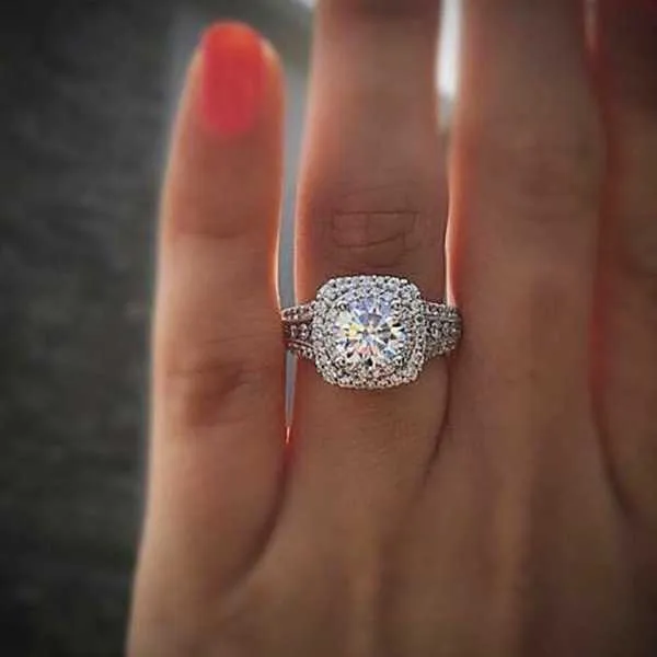 14K białe złoto pierścionek z brylantem dla kobiet kwadratowy Anillos Bizuteria ślub bague diamant kamień biały diament biżuteria pierścionek dziewczyny Y0611