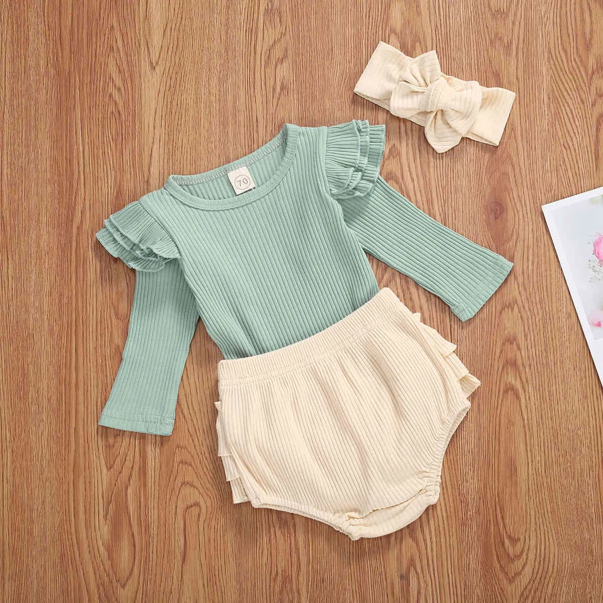 0-18m Né Bébé Baby Girls Tricoté Vêtements Ensemble Soft Long Manches Romper Romper Short Bloomer Automne Hiver Outfits 210515