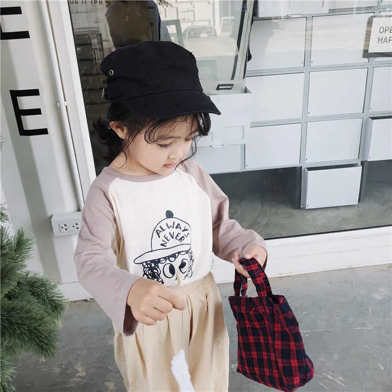 Spring arrival pure cotton cartoon raglan sleeve casual T shirts for kids cute girls all-match loose Tees Tops clothes 210708