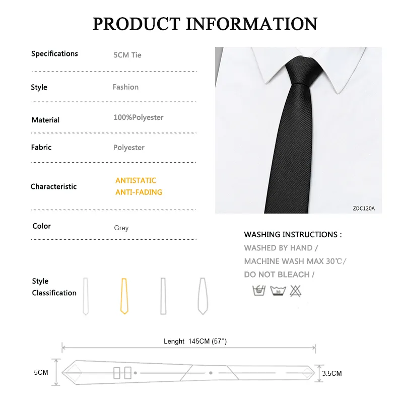 Märke Luxury Black 5 cm Skinny Slips för män Mode Business Dress Suit Necktie med presentförpackning