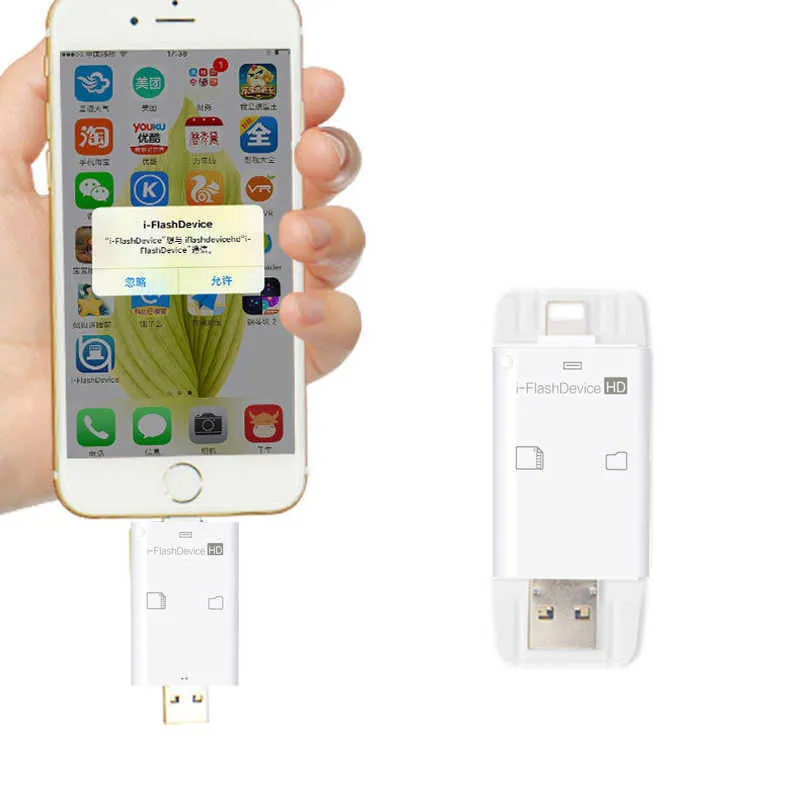 3IN1 I FlashデバイスUSB OTG MICRO USB SD SDHC TF CARD READER for iPhone 12 11 Pro XS XS MAX XR 6 7 8 Plus