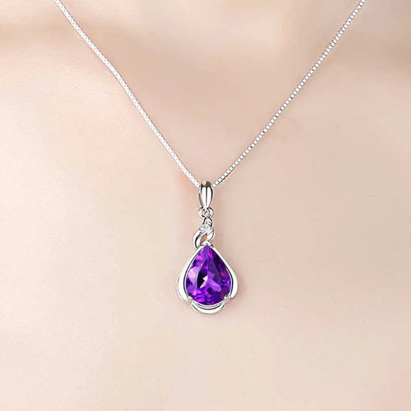 Cristal Femmes Colliers Pendentif en forme de goutte Violet Bleu Rouge 18K grenat plaqué clavicule chaîne or argent