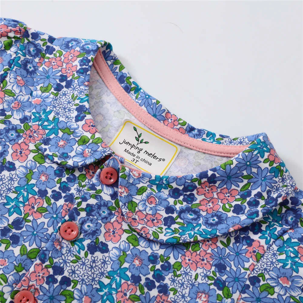 Jumping Meters Fleurs Baby Girl Robes Top Marque Coton Jersey Princesse Enfants Vêtements Floral Print Summer Kid Frock 210529