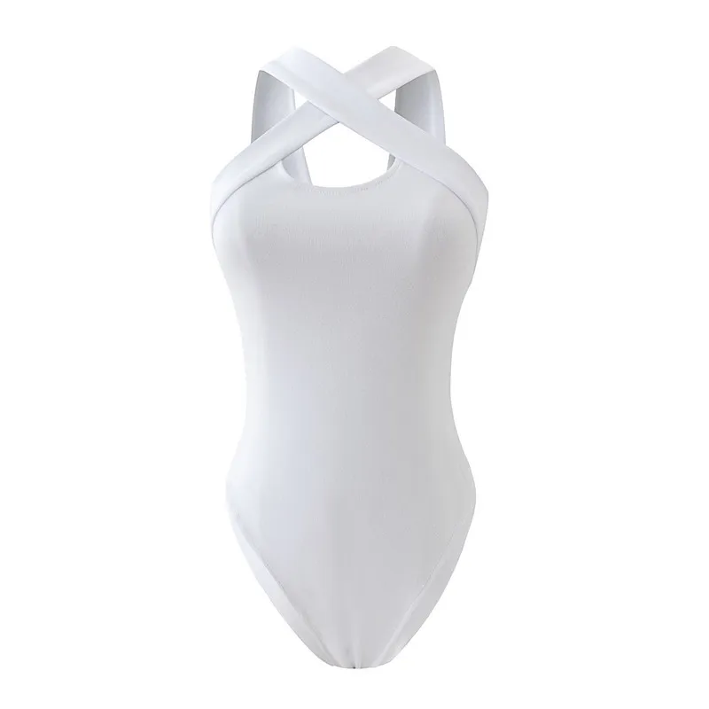 Sexy o-hals shapewear bodysuit vrouwelijke casual mouwloze witte slanke jumpsuit lente herfst bodycon tops 210430