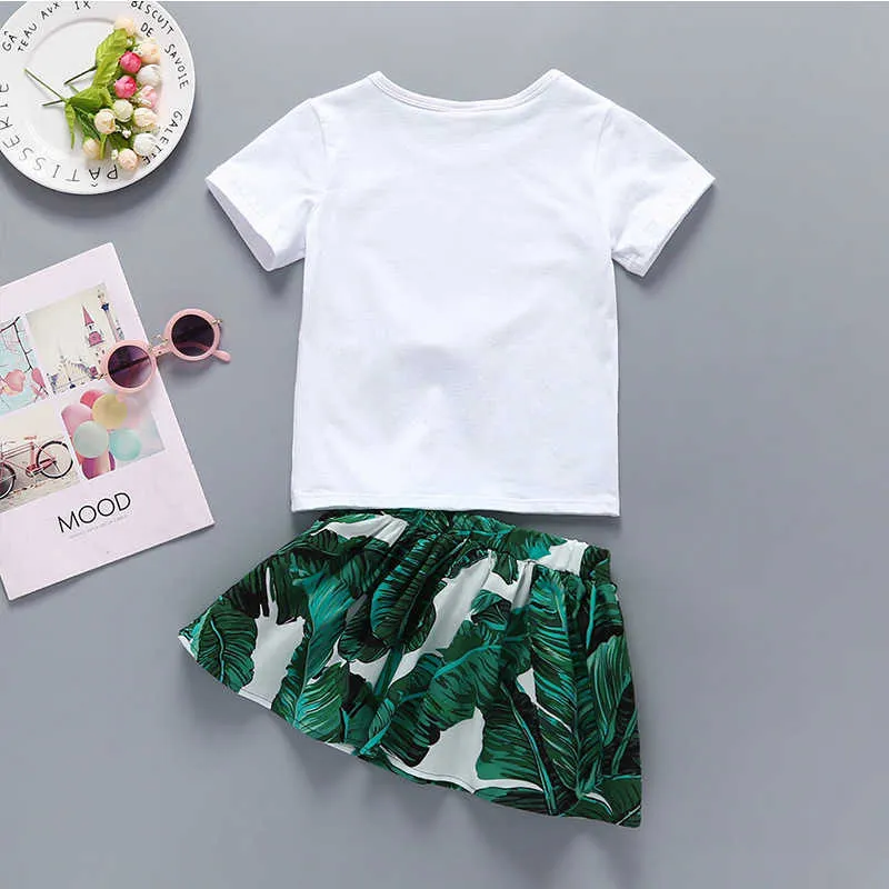 Summer Infant Rompers Vêtements à manches courtes Imprimer Rabbit Bow Jupe courte Baby Girls Costume 1-5T 210629