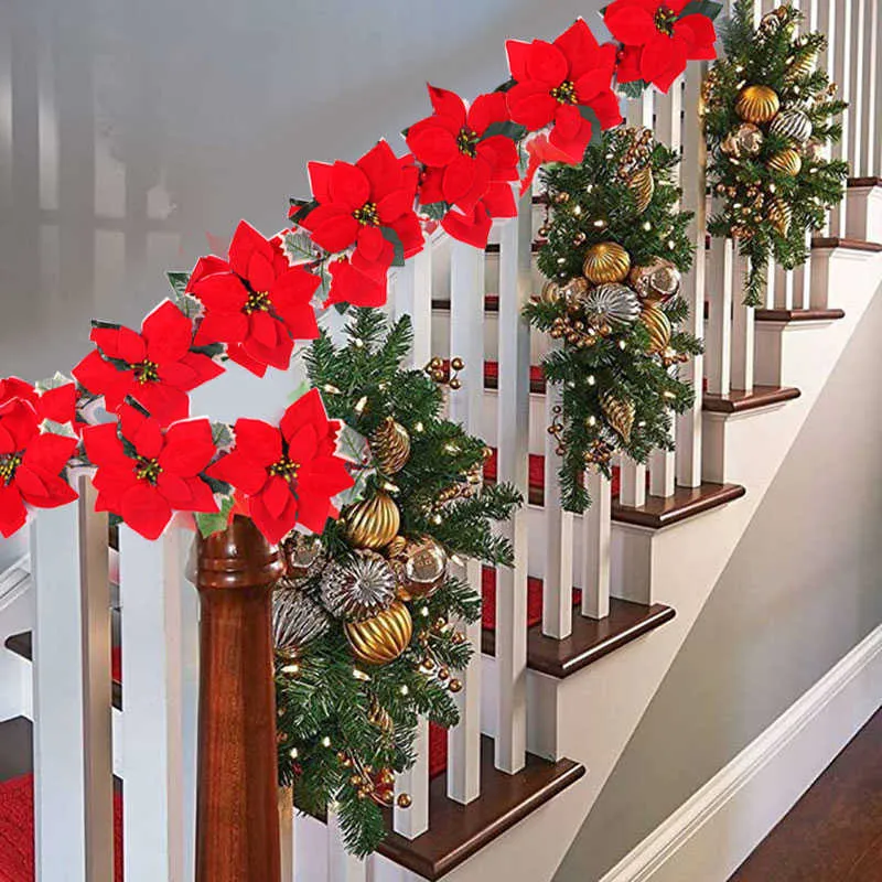 2m 10led Christmas Flanel Flower Light String Kerstdecoratie voor Home 2022 Kerst Ornamenten Natal Jaar Tafel Decor 211015