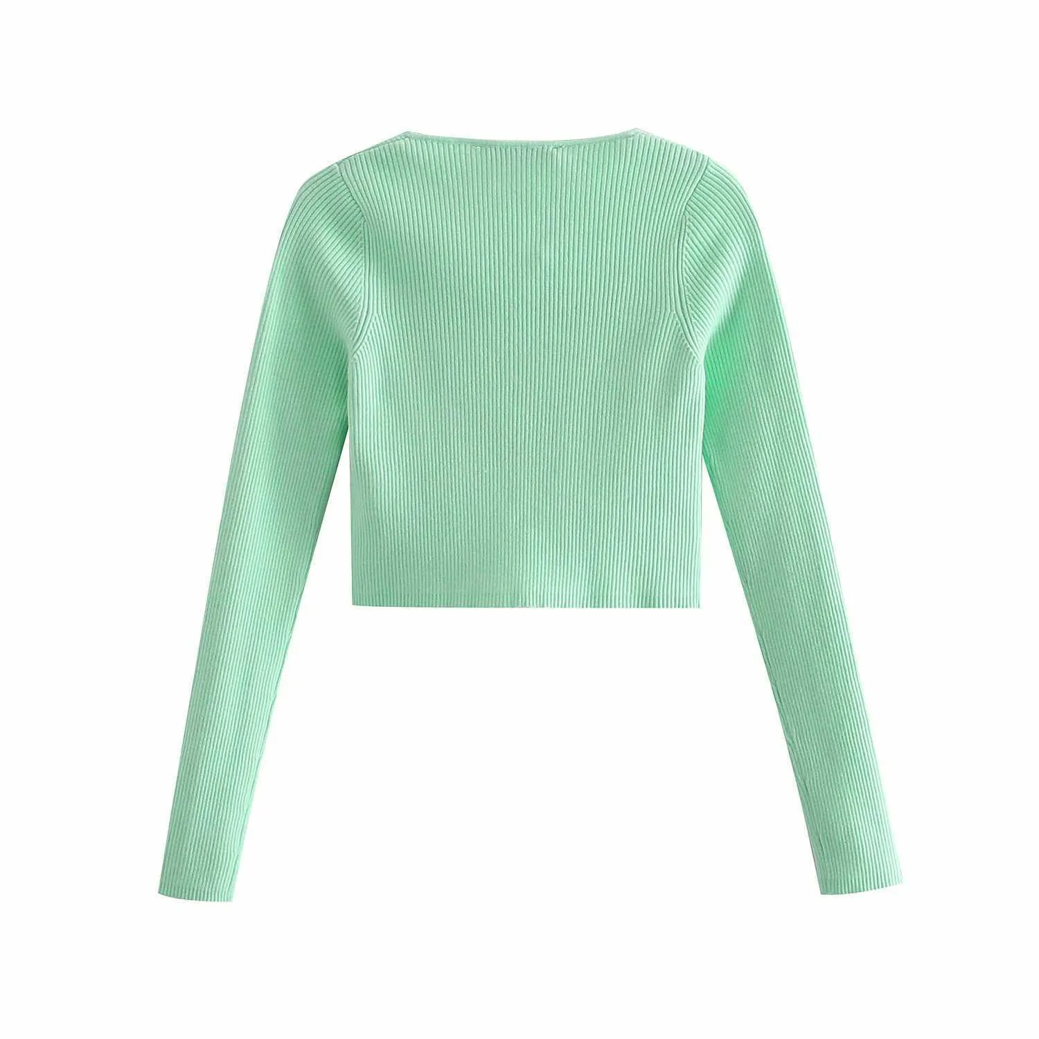 Women Crop Knit Cardigan Square Neckline Long sleeves Fitted Sweater Casual Fashion Chic Woman Crop Tops y2k summer 210709