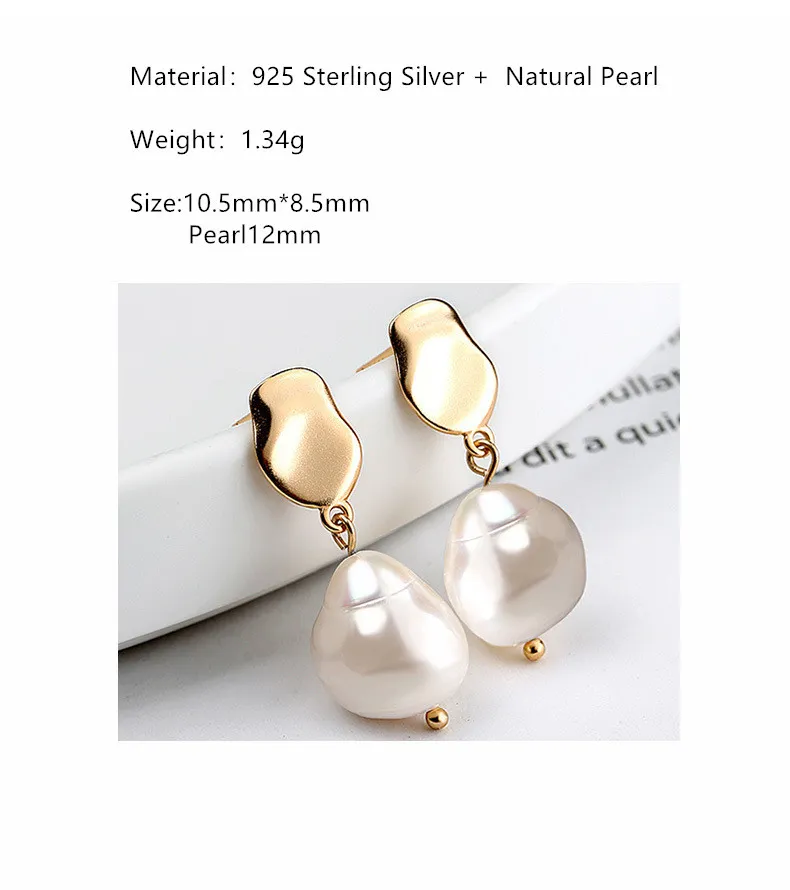 OBEAR 925 Sterling Silber Barock Unregelmäßige Perle Tropfen Ohrringe Retro Mode Wilden Charme Earrigns für Frauen Schmuck8797396