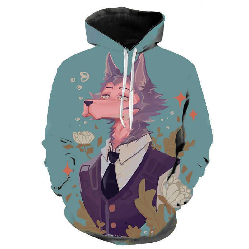 Anime Beastars 3D Print Hoodies Men Women Casual Fashion Hooded Sweatshirt Hip Hop Pullover Hoodie Wolf Rabbit Tops Coat Clothes Y0816