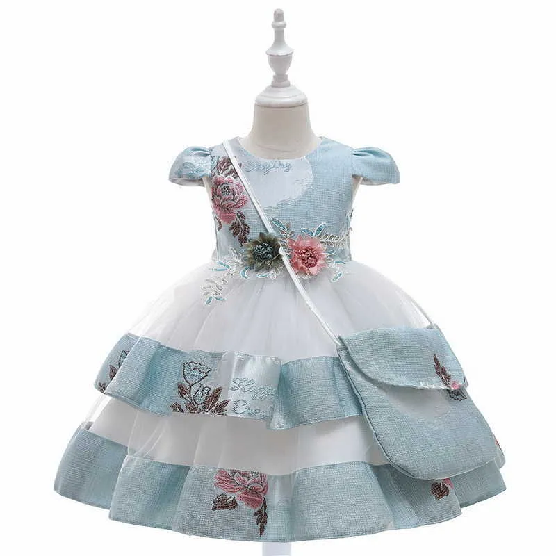 Spring Teenager Girls Dresses Lolita Style Short Sleeves Floral Dress for Party Wedding Piano Perform Kid Clothes E1005 210610