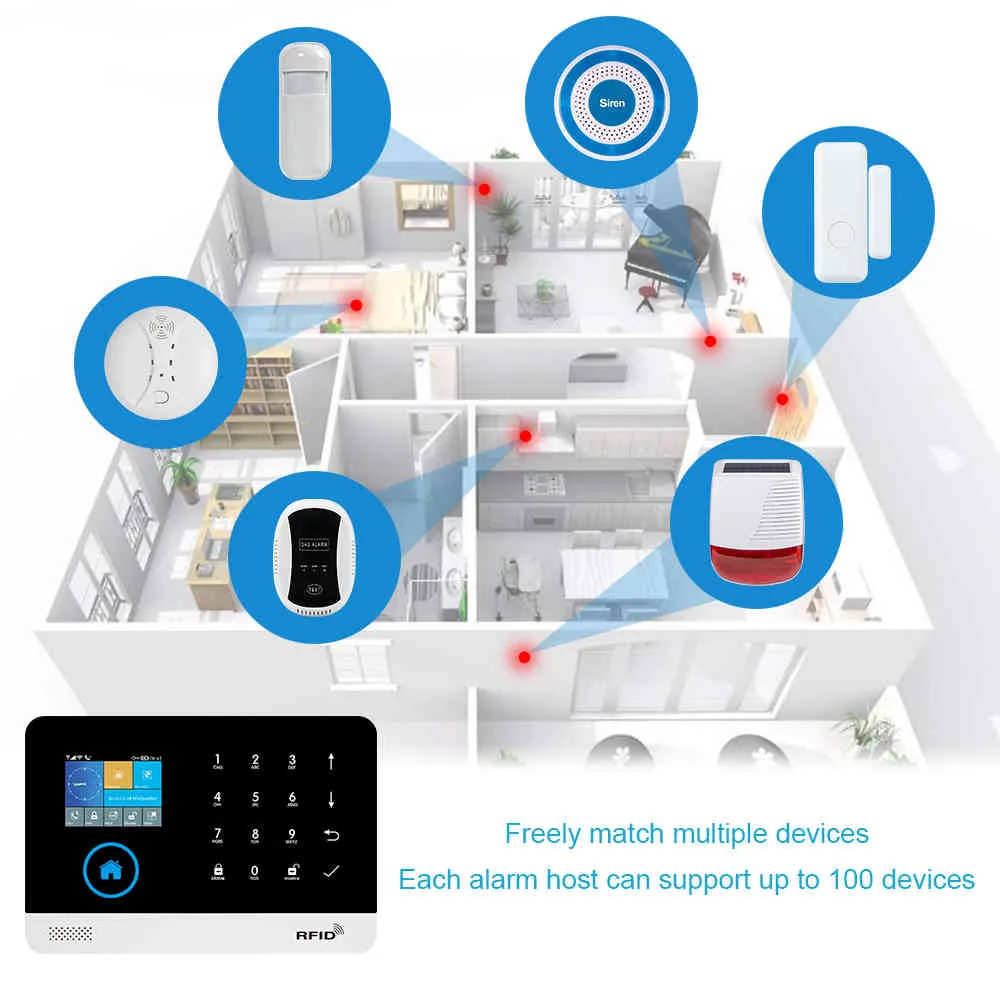 Awaywar sans fil WIFI GSM RFID TFT kit de système d'alarme de sécurité APP télécommande cambrioleur clavier tactile maison intelligente