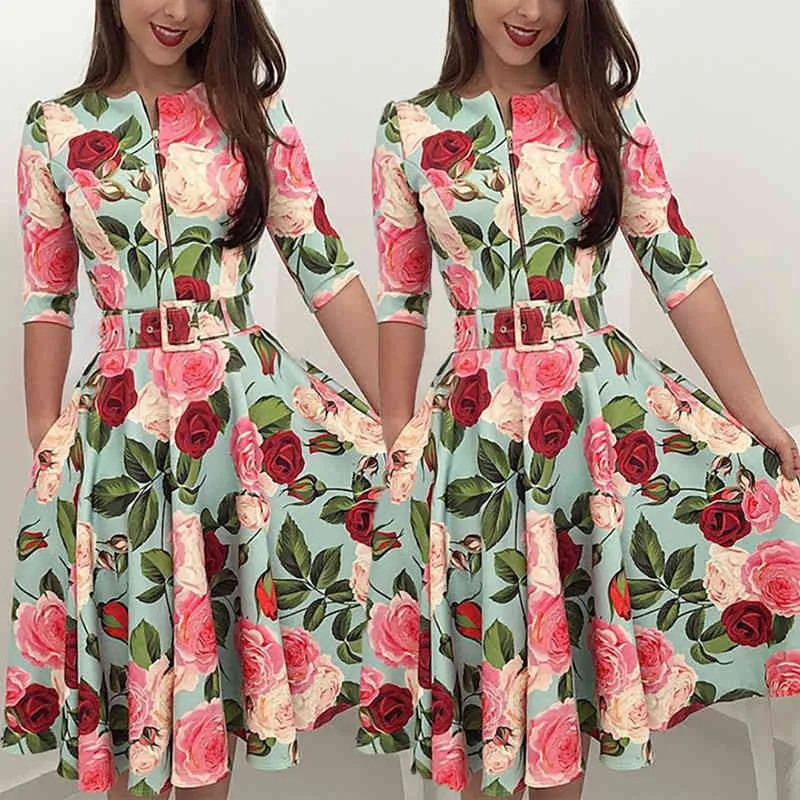 Women Dress Bandage Bodycon Long Sleeve Floral Printed Party Casual Ladies Chic Female Autumn Clothing 210522