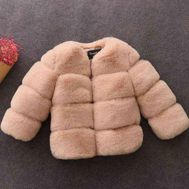 Baby Girls Faux Fur Płaszcz Zimowe dzieci z długim rękawem kurtka świąteczna ciepłe dzieciaki odzież wierzchnia śniegu 211203