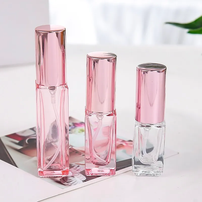 5 ml 10 ml carré verre parfum vaporisateur flacons cosmétiques conteneurs atomiseur Rose or emballage bouteille rechargeable 30 pièces