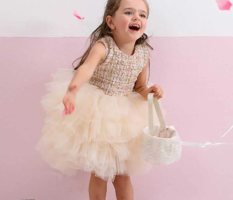 Einzelhandel Frühling Herbst Baby Mädchen Party Kleider Flauschige Weiche Gaze Tiered Tüll Ballkleid Für Hochzeit Kinder Kleidung E10102 210610