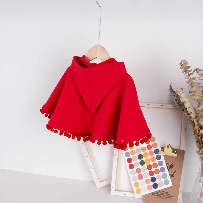 Baby Mädchen Mantel Oberbekleidung Rot Frühling Herbst Kleinkind Mit Kapuze Cape Jumper Mantel Baumwolle Kleinkind Kinder Strickjacke Poncho Kleidung 211023