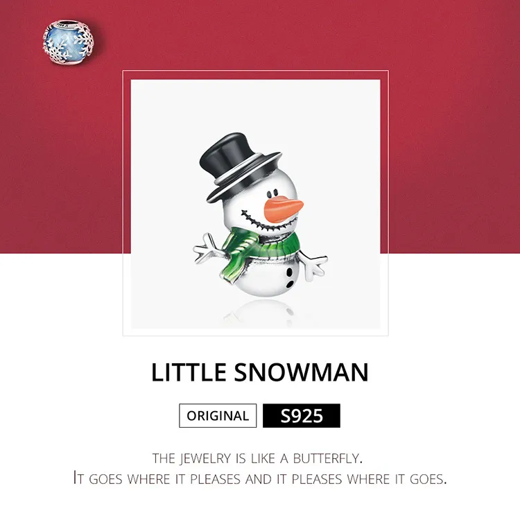 MOWIMO 925 Sterling Cute Little Snowman Charm na Boże Narodzenie Fit Oryginalne Srebrne Bransoletki Wisiorek Fine Jewelry BKC1665