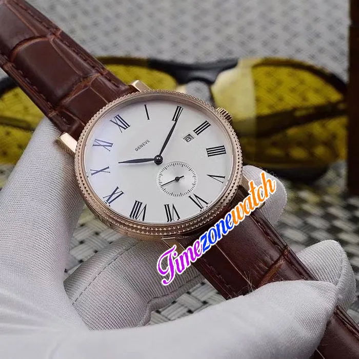 42mm Calatrava 5116 5116R orologio automatico da uomo quadrante bianco cassa in oro rosa secondi indipendenti cinturino in pelle marrone orologi Timezonew235B