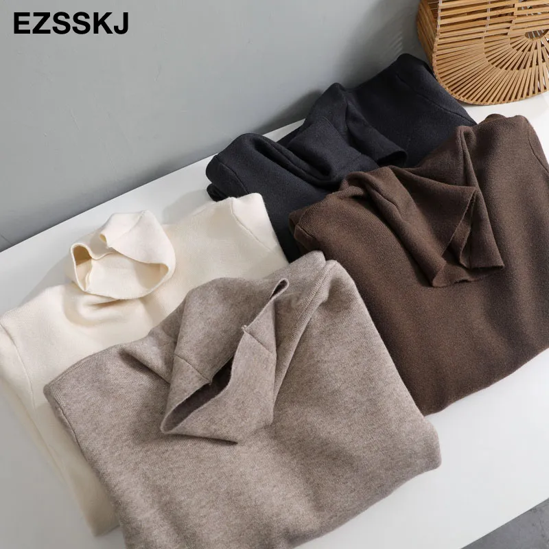 Casual Autumn Winter Pile Collar Tjock Maxi Weater Pullovers Dres Basic Loose Sweater Female Turtleneck Long 220215