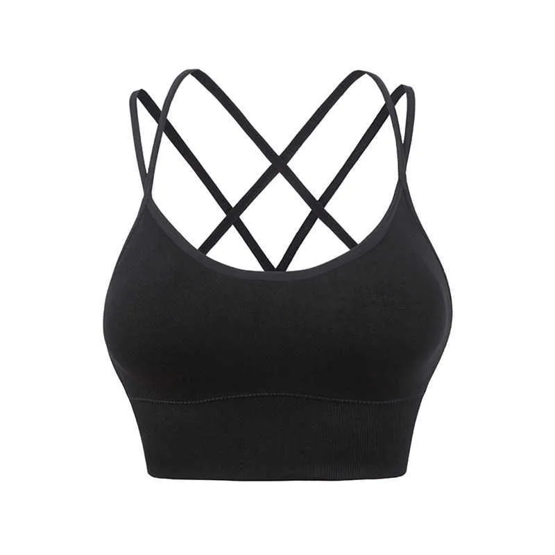 Fitness Sports Bra for Women Push Up Padded Solid Cross Back Yoga Running Gym Training Workout Female Underwear Crop Tops 210604