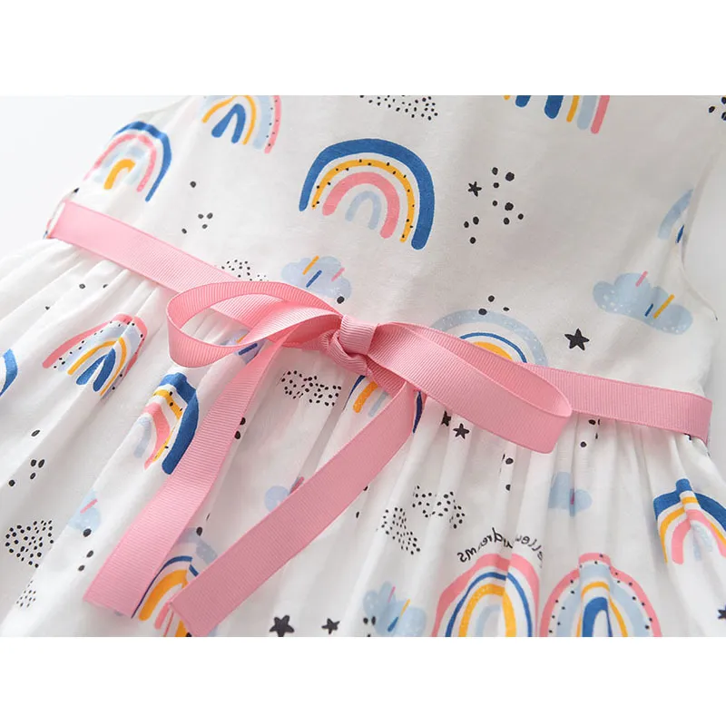 Zomer mouwloze meisjes jurk kinderen regenboog print boog partij prinses 3-8 jaar oud schattig meisje kleding 210515