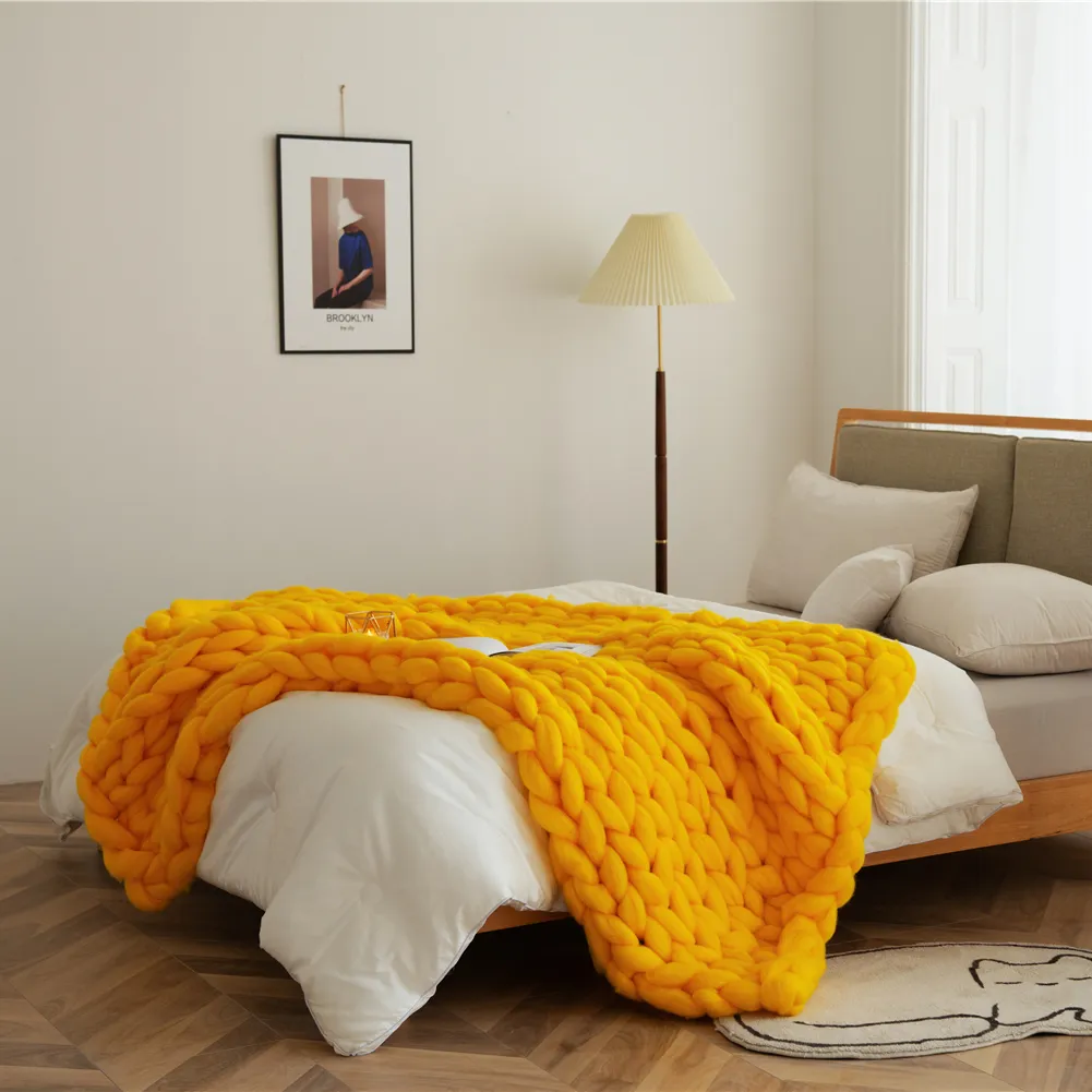 Accogliente coperta a maglia grossa divano letto Decorazione domestica Coperte da tiro ponderate in plaid rosa giallo blu caldo copriletto