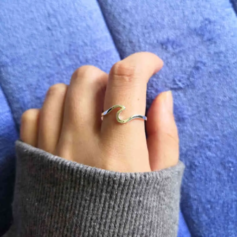 Модное кольцо «Океанская волна», простое изысканное кольцо из стерлингового серебра, тонкое Summelrr, пляжный морской серфер, индивидуальность Jewey4194292