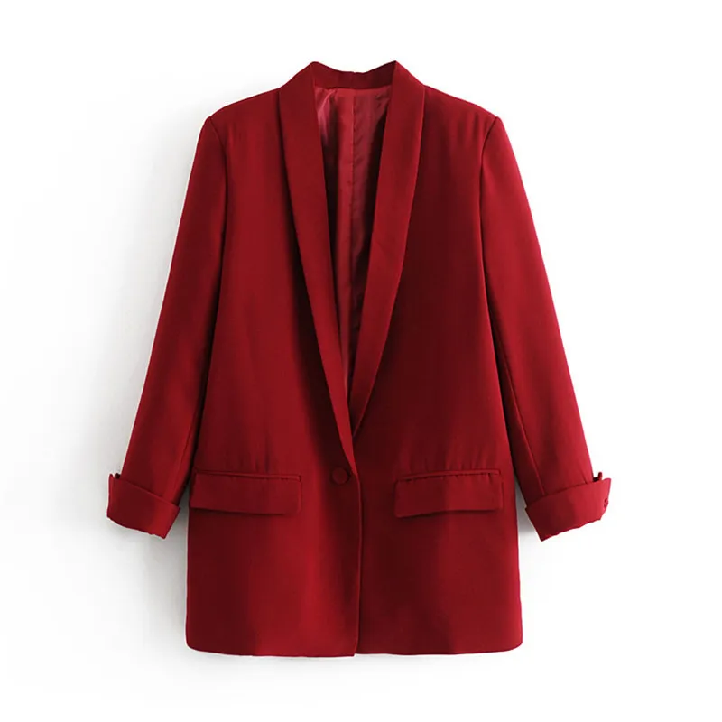 Stijlvolle Zwarte Vrouwen Blazer Formal S Lady Office Work Suit Pockets Jassen Jas Slanke Red Femme 210430