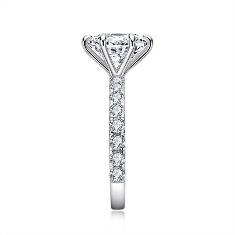 Anziw 925 STERLING Silver 4CT Round Cut Anneau pour les femmes 6 dents Simulated Diamond Engagement Band Bandon de mariage Jewelry278J