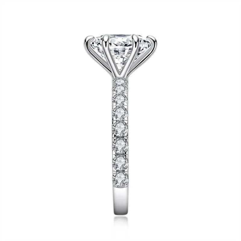 Anziw 925 Sterling Silver 4ct Round Cut Ring للنساء 6 شوكة محاكاة الماس الماس الزفاف فرقة الزفاف خاتم المجوهرات 7937329