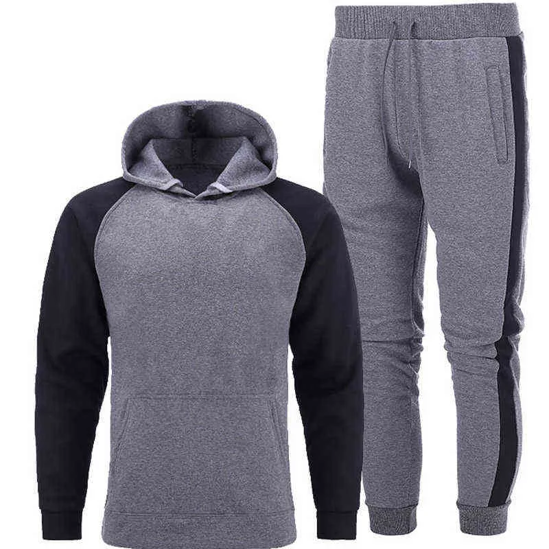 Heren Sets Hoodies + Broek Fleece Trainingspakken Solid Pullovers Jassen Sweatershirts Sweatpants Oversized Hooded Streetwear Outfits G1217