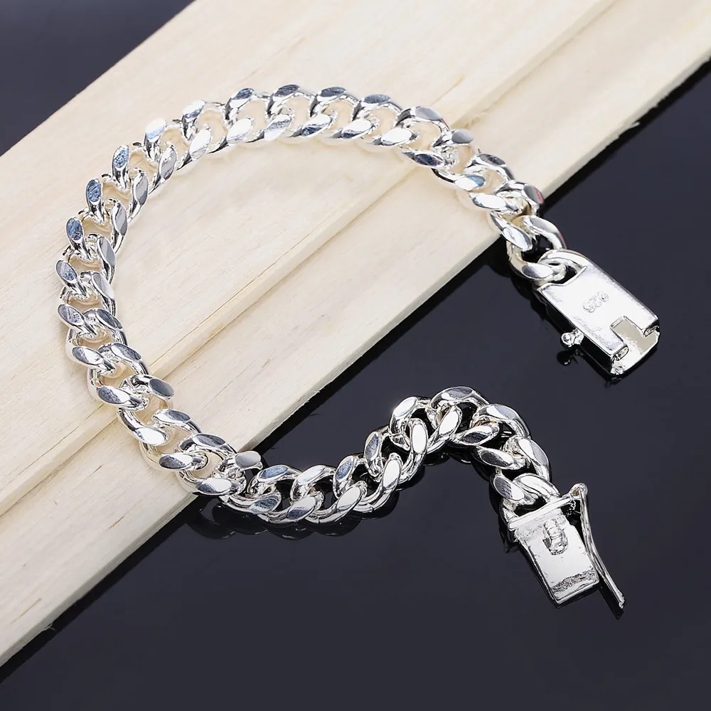 haut de gamme wo fine N925 argent sterling couleur bracelet mode bijoux cadeau hommes 10 MM