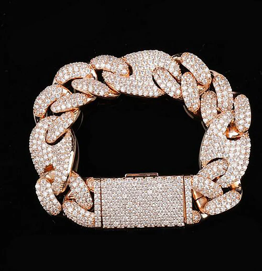 Bransoletka Diamentowa Bransoletka Diamentowa 20 mm mrożona Kubańska Kubańska 14K Białe złote biżuteria z cyrkonu 7 -calowa 8 -calowa 9 -calowa Mariner Cuban Link Chain237b
