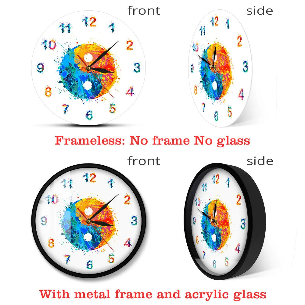Акварель Ying Yang Символ BOHO Художественное Печать Настенные Часы Гармония и Баланс Дзен Декор Религия Feng Shui Wild Часы Часы 210325