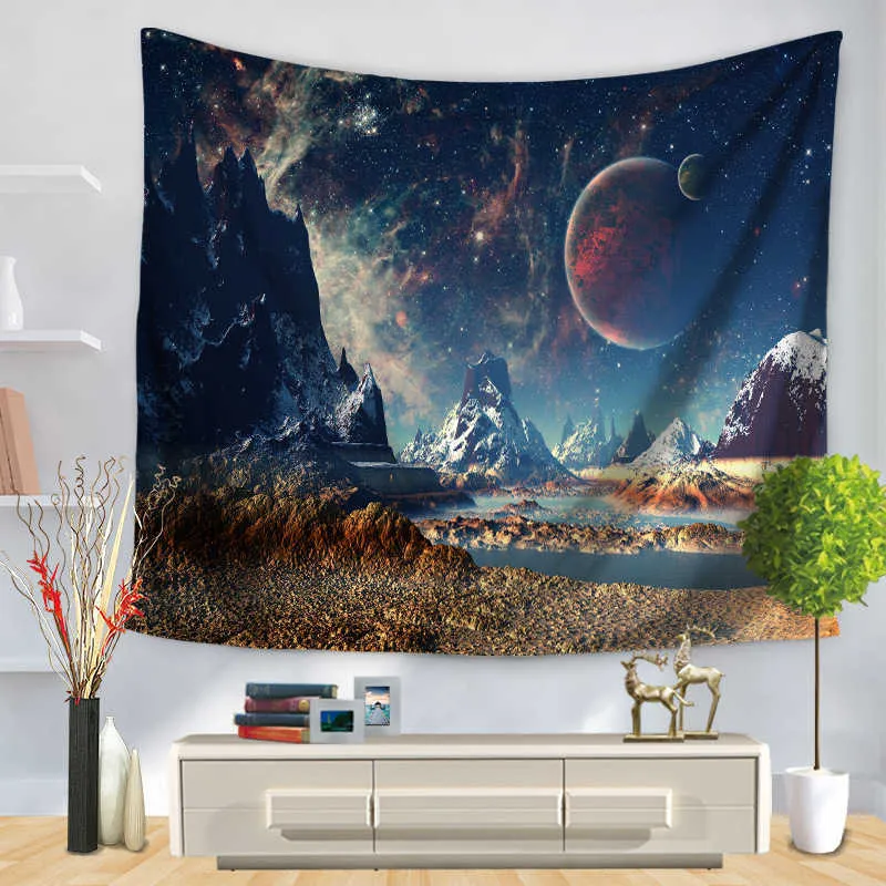 Psychedelic Cosmic Series Sterne Tapisserie Sternenhimmel Stoff Wandbehang Dekor Polyester Vorhänge plus Tischdecke Yoga 210609