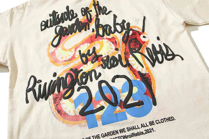 123 Rainbow Snake Drukuj Retro Krótki Rękaw Tees Męskie i damskie Casual High Street Loose Bawełna Oversized T-shirt G1217