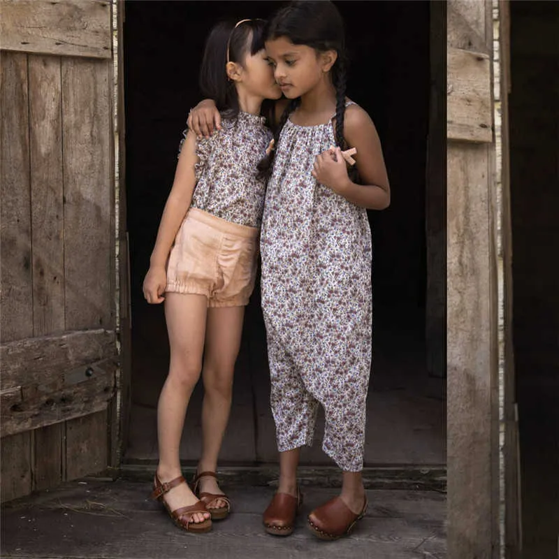 Soor Ploom meninas meninas verão sem mangas macacões vinatge de alta qualidade crianças marca roupas menina macacão 210619