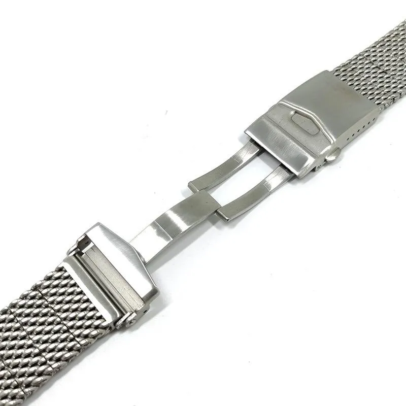 Uhrenbänder Solide 22mm für Breitling-Uhrenarmband 5 Mesh-Edelstahl-Mann-Riemen-flaches Ende Schwarz-Silber-Schnellverschluss-Versicherung BUC207T
