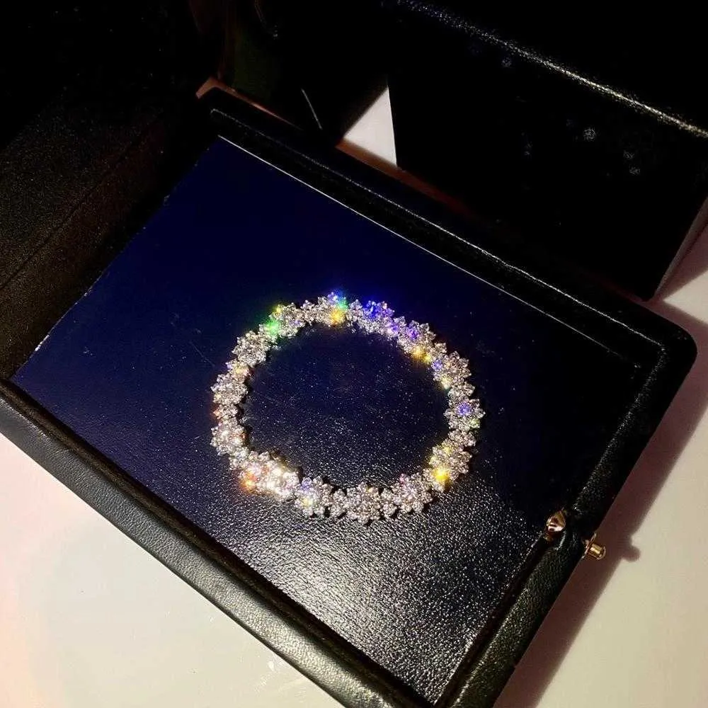 Nowa marka Pure 925 Sterling Srebrna biżuteria dla kobiet krystaliczna koniczyna bransoletka pratydowa biżuteria ślubna urocza bransoletka 925
