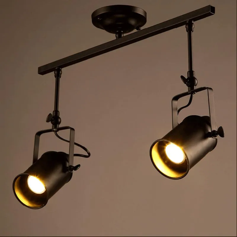 Lampade a binario a LED vintage Loft Lampade da soffitto in ferro battuto Abbigliamento Bar Faretto Illuminazione spot con asta in stile americano industriale223Z