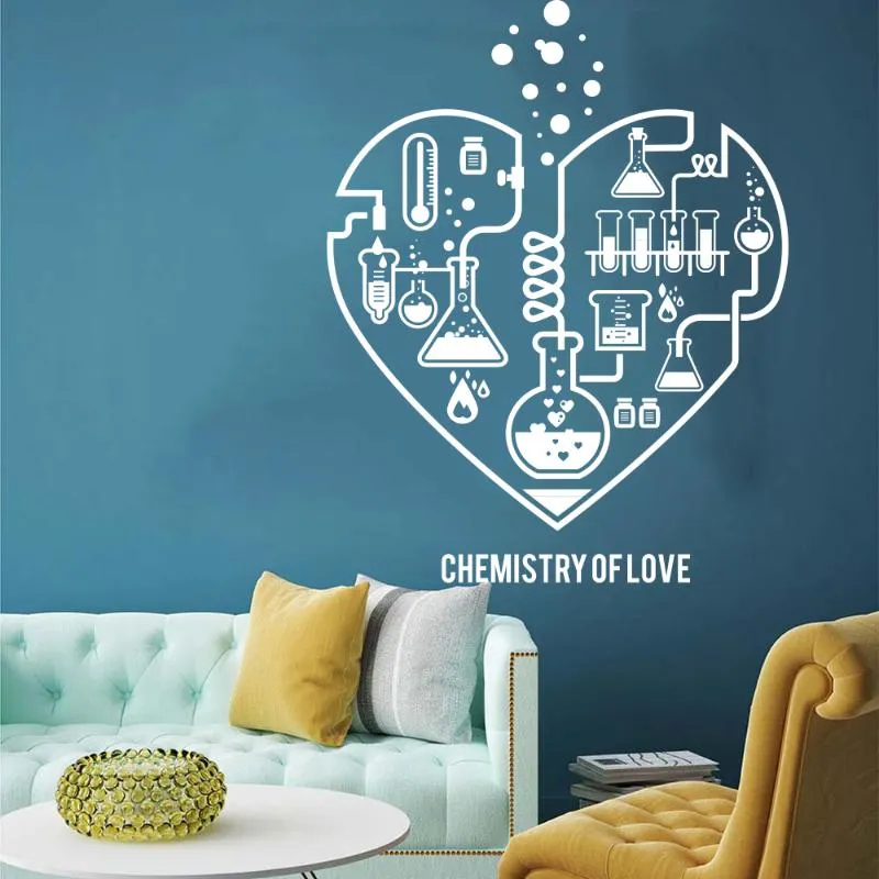 Pegatinas de pared, calcomanía de corazón abstracto de ciencia química grande, pegatina de San Valentín friki para aula de laboratorio, LW318257j