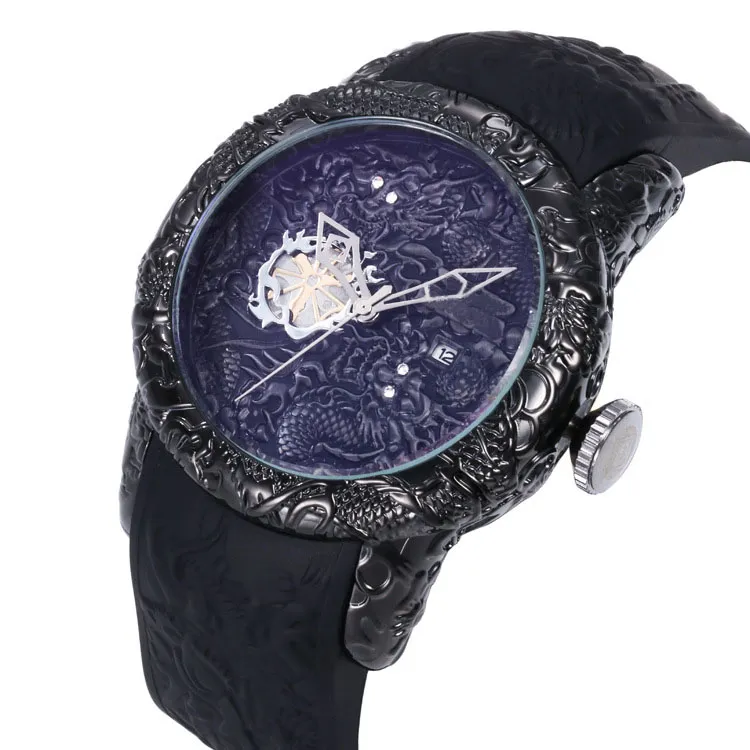 2021 TA Sports Casual Diamond Calendar Quartz Watch Men's Watch Dragon Totem Personalidad Dial PU Belt2562